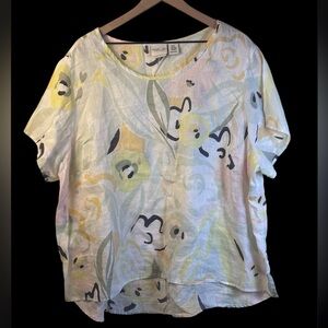 Rachel Zoe 100% Linen Short Sleeve Floral Print Women's Top Size 3X